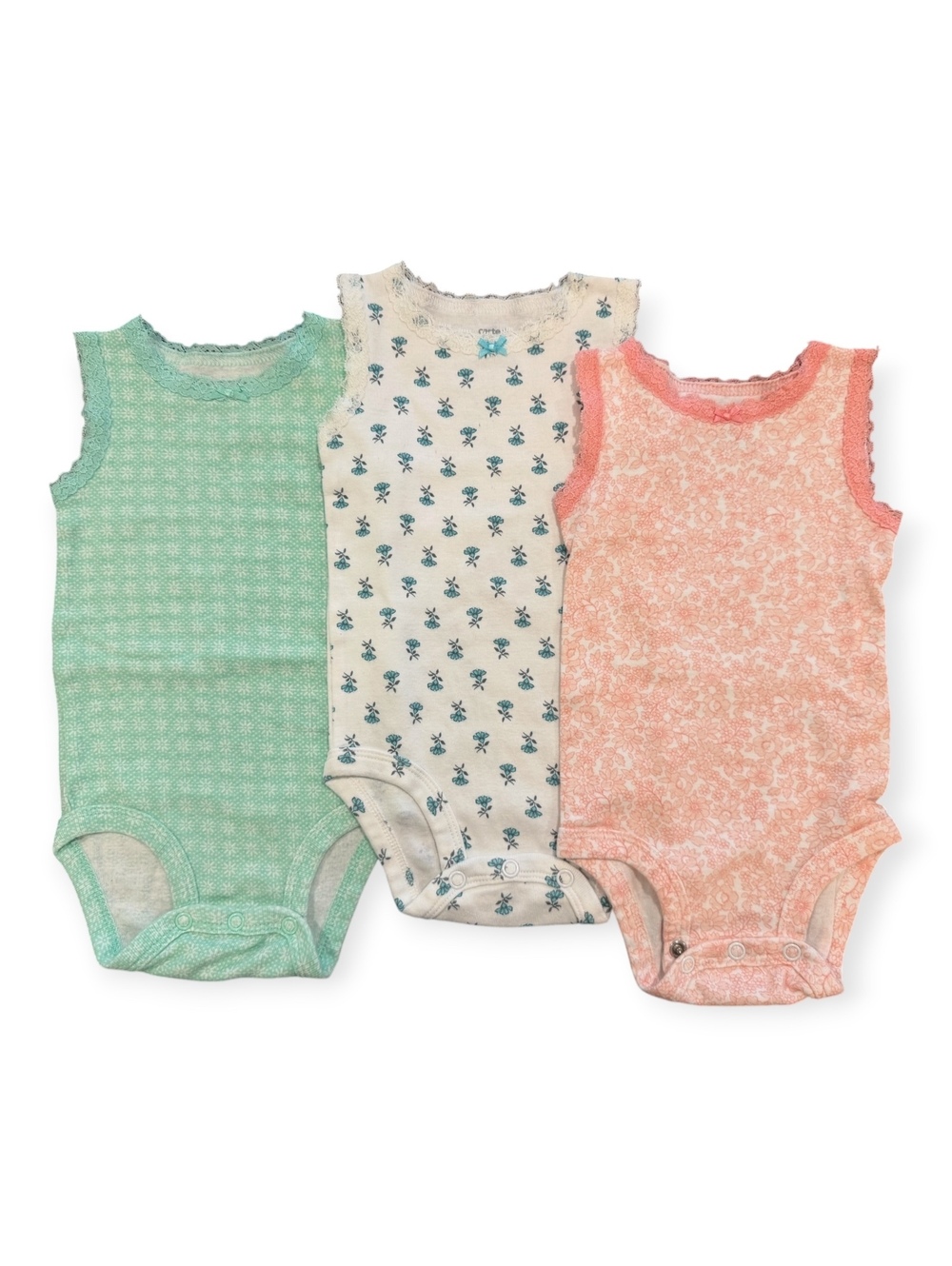 Carter's Baby Sleeveless Bodysuits Set of 3, Size 6 Months, Assorted Prints